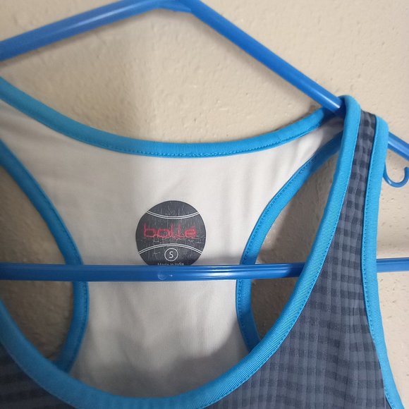 Bolle S Blue Turquoise Racerback Golf Tennis Workout Built in bra Exercise Top - Picture 3 of 5